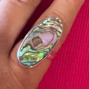 925 Sterling Silver Vintage Genuine Abalone Shell Statement Ring Size 8